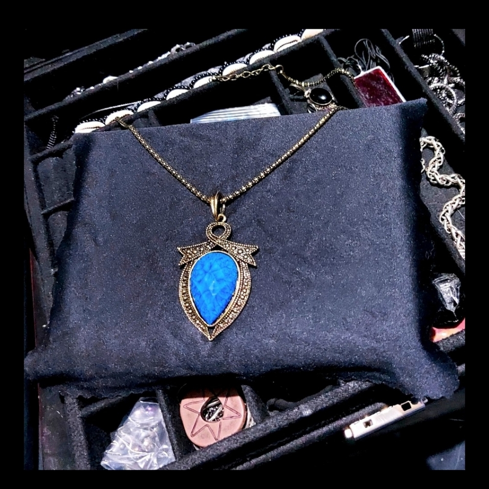 2/$25 Brass & marble gemstone pendant